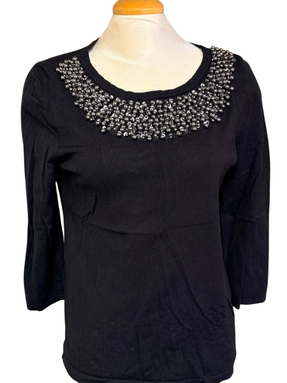Women’s Black Long Sleeve Embellished Scoop Neck Top